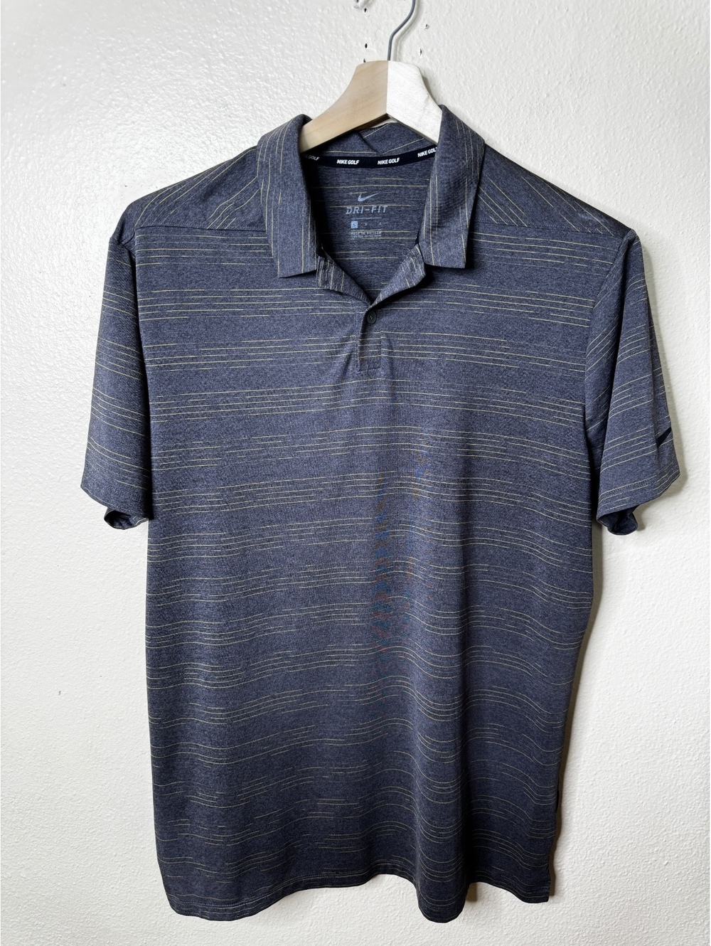 Nike Dri-Fit Polo Shirt Men's Large Gray Striped Shirt Sleeve Golf Performance